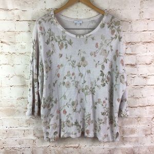 J. Jill 3/4 Sleeve Beige Linen Blend Floral Knit Pullover Sweater Size XL